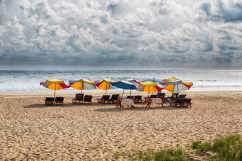 umbrellas on the beach Puerto Angel Mexico