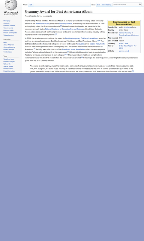 Wikipedia page for Americana Grammy