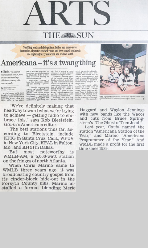 Baltimore Sun article on the rise of Americana Format and WMLB AM 1170