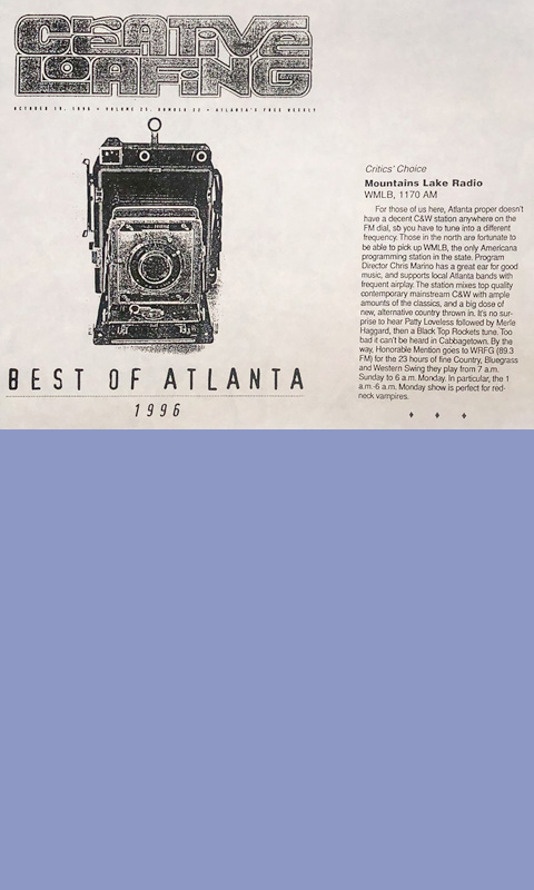 Creative Loafing Atlanta, Best of Atlanta issue featuring WMLB AM 1170 as Best Country Station